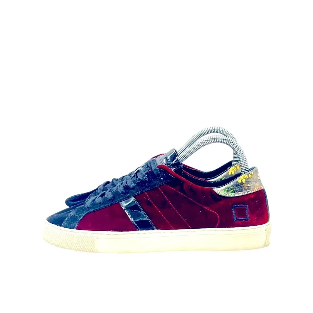 D.A.T.E. Premium Sneakers‎ Womens 8 EU 39 Burgundy Velvet Navy Suede Low Top